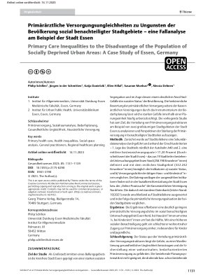 Vorschauseite 1: Primärärztliche Versorgungsungleichheiten zu Ungunsten der Bevölkerung sozial benachteiligter Stadtgebiete – eine Fallanalyse am Beispiel der Stadt Essen
