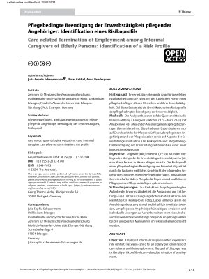 Vorschauseite 1: Pflegebedingte Beendigung der Erwerbstätigkeit pflegender Angehöriger: Identifikation eines Risikoprofils