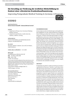 Vorschauseite 1: Ein Vorschlag zur Förderung der ärztlichen Weiterbildung im Kontext einer reformierten Krankenhausfinanzierung
