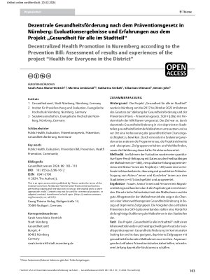 Vorschauseite 1: Dezentrale Gesundheitsförderung nach dem Präventionsgesetz in Nürnberg: Evaluationsergebnisse und Erfahrungen aus dem Projekt „Gesundheit für alle im Stadtteil“