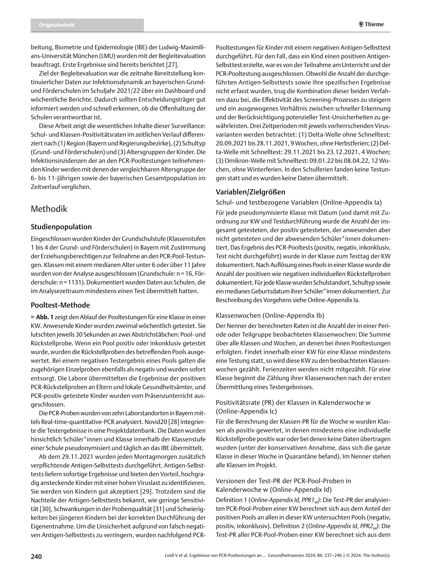Vorschauseite 4: Ergebnisse von PCR-Pooltestungen an bayerischen Grund- und Förderschulen im Schuljahr 2021/2022 zur Surveillance im Präsenzunterricht während der SARS-CoV-2-Pandemie