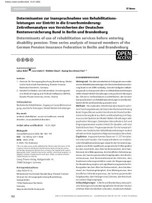 Vorschauseite 1: Determinanten zur Inanspruchnahme von Rehabilitationsleistungen vor Eintritt in die Erwerbsminderung: Zeitreihenanalyse von Versicherten der Deutschen Rentenversicherung Bund in B…