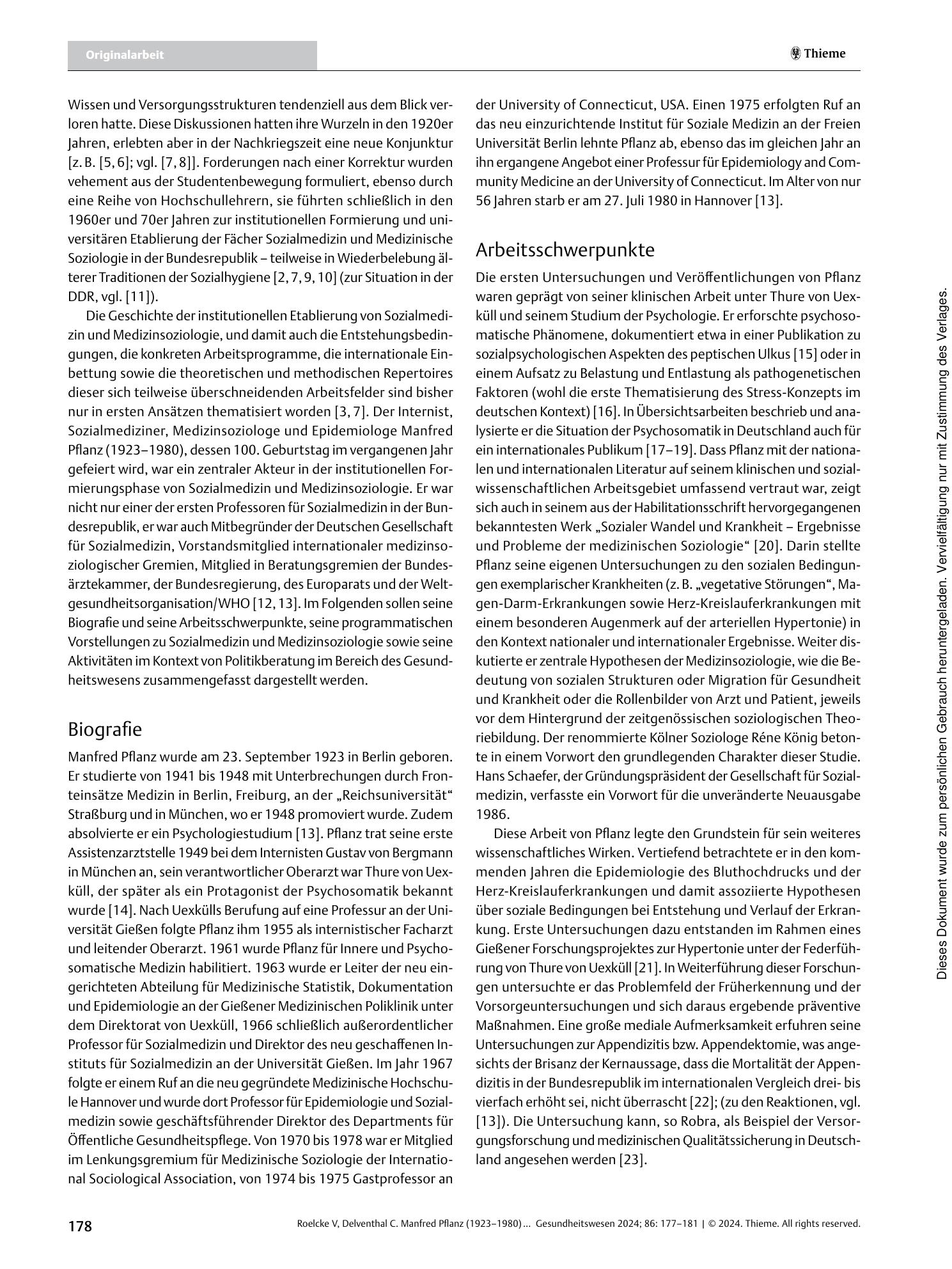 Vorschauseite 2: Manfred Pflanz (1923–1980) – zentraler Akteur bei der Institutionalisierung von Sozialmedizin und Medizinsoziologie
