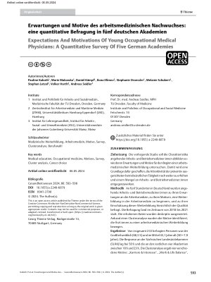 Vorschauseite 1: Erwartungen und Motive des arbeitsmedizinischen Nachwuchses: eine quantitative Befragung in fünf deutschen Akademien