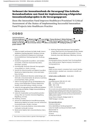 Vorschauseite 1: Verbessert der Innovationsfonds die Versorgung? Eine kritische Bestandsaufnahme zum Stand der Implementierung erfolgreicher Innovationsfondsprojekte in die Versorgungspraxis