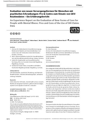 Vorschauseite 1: Evaluation von neuen Versorgungsformen für Menschen mit psychischen Erkrankungen: Pro & Contra zum Einsatz von GKV-Routinedaten – Ein Erfahrungsbericht