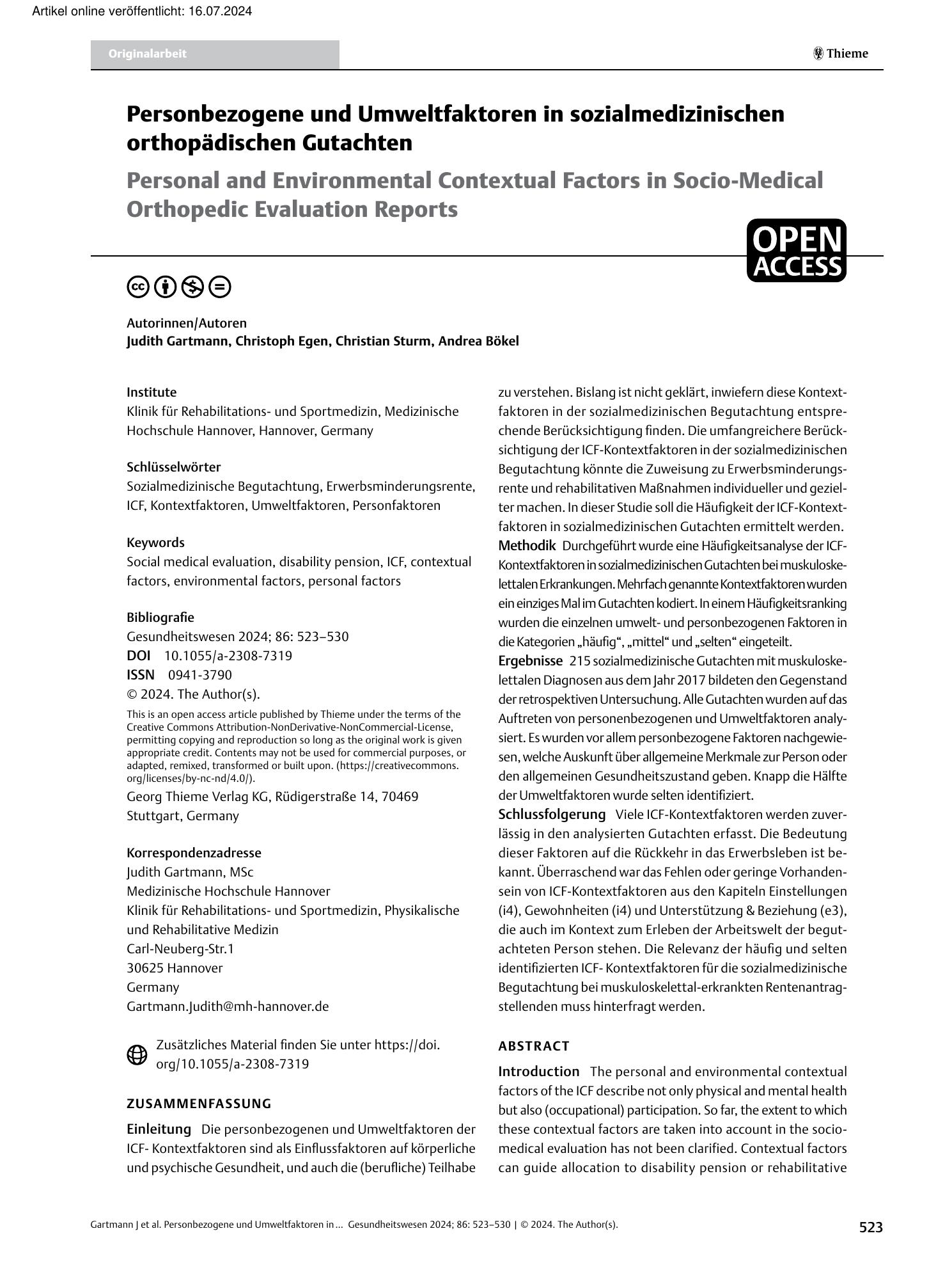 Vorschauseite 1: Personbezogene und Umweltfaktoren in sozialmedizinischen orthopädischen Gutachten