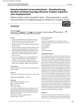 Vorschauseite 1: Patientensicherheit im Innovationsfonds – Charakterisierung, Resultate und Bewertung abgeschlossener Projekte: Ergebnisse eines Scoping Reviews