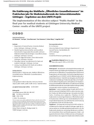 Vorschauseite 1: Die Etablierung des Wahlfachs „Öffentliches Gesundheitswesen“ im Praktischen Jahr für Medizinstudierende der Universitätsmedizin Göttingen – Ergebnisse aus dem UNITE-Projekt