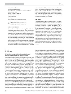 Vorschauseite 2: Früherkennung von Typ-1-Diabetes durch Inselautoantikörper-Screening – ein Positionspapier der Fr1daPlex-Projektleiter und -Schulungszentren, des BVKJ Bayern und PaedNetz Bayern e…