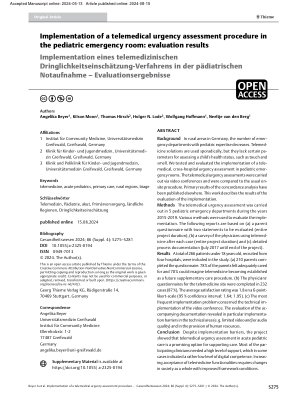 Vorschauseite 1: Implementation of a telemedical urgency assessment procedure in the pediatric emergency room: evaluation results