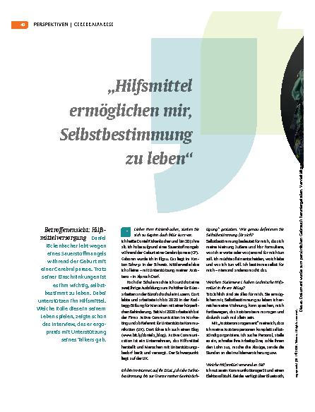 Vorschauseite 1: „Hilfsmittel ermöglichen mir, Selbstbestimmung zu leben“ – Betroffenensicht: Hilfsmittelversorgung