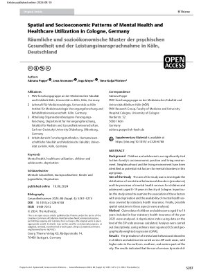 Vorschauseite 1: Spatial and Socioeconomic Patterns of Mental Health and Healthcare Utilization in Cologne, Germany