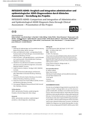 Vorschauseite 1: INTEGRATE-ADHD: Vergleich und Integration administrativer und epidemiologischer ADHS-Diagnosedaten durch klinisches Assessment – Vorstellung des Projekts