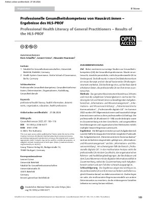 Vorschauseite 1: Professionelle Gesundheitskompetenz von Hausärzt: innen – Ergebnisse des HLS-PROF