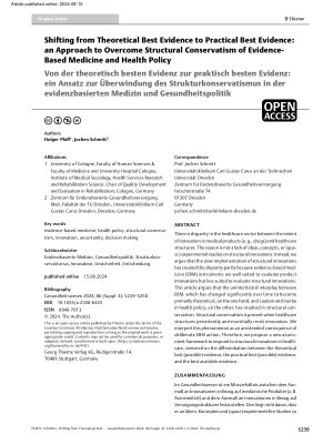 Vorschauseite 1: Shifting from Theoretical Best Evidence to Practical Best Evidence: an Approach to Overcome Structural Conservatism of Evidence-Based Medicine and Health Policy