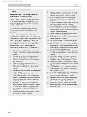 Vorschauseite 1: Erratum: DNVF Memorandum – Ziele und Methoden bewegungsbezogener Versorgungsforschung