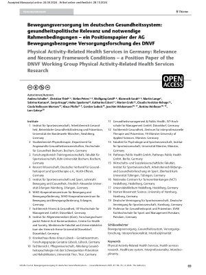 Vorschauseite 1: Bewegungsversorgung im deutschen Gesundheitssystem: gesundheitspolitische Relevanz und notwendige Rahmenbedingungen – ein Positionspapier der AG Bewegungsbezogene Versorgungsforsc…