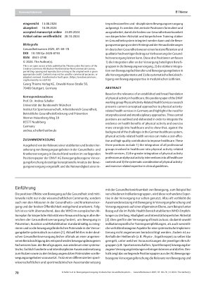 Vorschauseite 2: Bewegungsversorgung im deutschen Gesundheitssystem: gesundheitspolitische Relevanz und notwendige Rahmenbedingungen – ein Positionspapier der AG Bewegungsbezogene Versorgungsforsc…