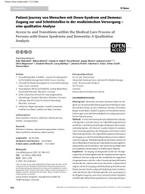 Vorschauseite 1: Patient Journey von Menschen mit Down-Syndrom und Demenz: Zugang zur und Schnittstellen in der medizinischen Versorgung – eine qualitative Analyse