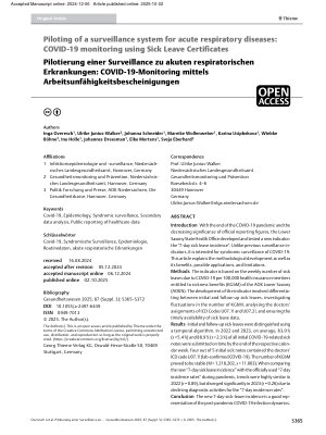 Vorschauseite 1: Piloting of a surveillance system for acute respiratory diseases: COVID-19 monitoring using Sick Leave Certificates