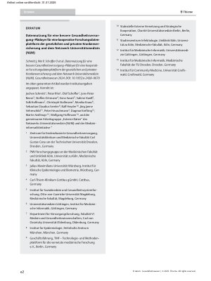 Vorschauseite 1: Erratum: Datennutzung für eine bessere Gesundheitsversorgung – Plädoyer für eine kooperative Forschungsdatenplattform der gesetzlichen und privaten Krankenversicherung und dem Net…