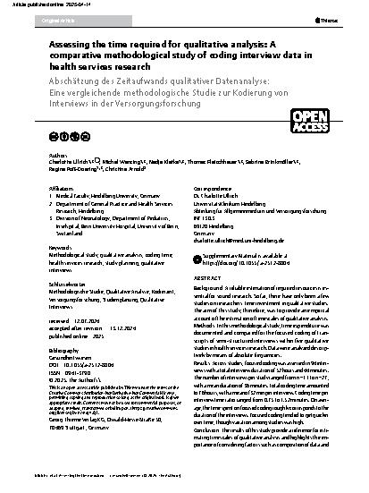 Vorschauseite 1: Assessing the time required for qualitative analysis: A comparative methodological study of coding interview data in health services research