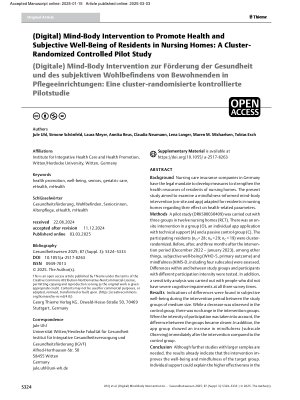 Vorschauseite 1: (Digital) Mind-Body Intervention to Promote Health and Subjective Well-Being of Residents in Nursing Homes: A Cluster-Randomized Controlled Pilot Study