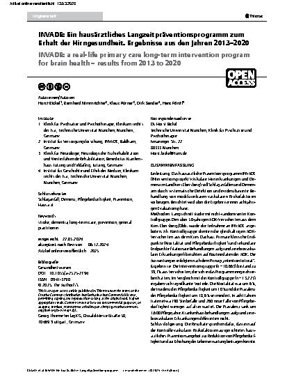 Vorschauseite 1: INVADE: Ein hausärztliches Langzeitpräventionsprogramm zum Erhalt der Hirngesundheit. Ergebnisse aus den Jahren 2013–2020