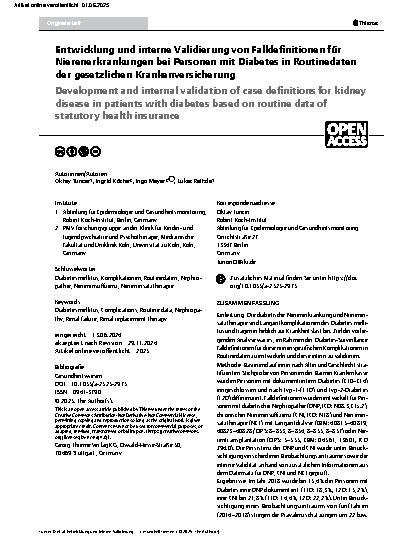 Vorschauseite 1: Entwicklung und interne Validierung von Falldefinitionen für Nierenerkrankungen bei Personen mit Diabetes in Routinedaten der gesetzlichen Krankenversicherung