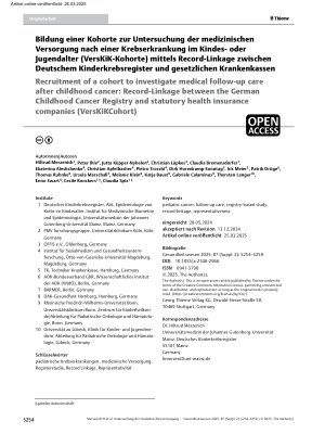 Vorschauseite 1: Bildung einer Kohorte zur Untersuchung der medizinischen Versorgung nach einer Krebserkrankung im Kindesoder Jugendalter (VersKiK-Kohorte) mittels Record-Linkage zwischen Deutsche…