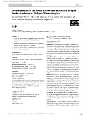 Vorschauseite 1: Generalisierbarkeit von Phase III Klinischen Studien am Beispiel Zweier Bundesweiter Multiple Sklerose Register