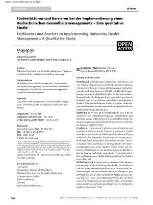 Vorschauseite 1: Förderfaktoren und Barrieren bei der Implementierung eines Hochschulischen Gesundheitsmanagements – Eine qualitative Studie