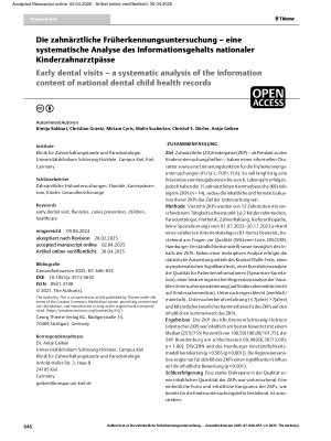Vorschauseite 1: Die zahnärztliche Früherkennungsuntersuchung – eine systematische Analyse des Informationsgehalts nationaler Kinderzahnarztpässe