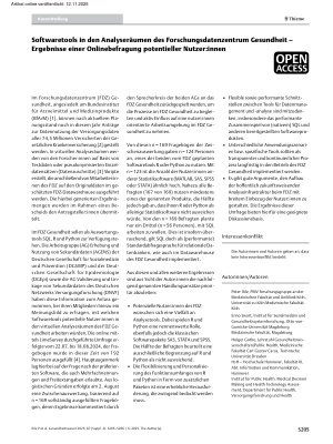 Vorschauseite 1: Softwaretools in den Analyseräumen des Forschungsdatenzentrum Gesundheit – Ergebnisse einer Onlinebefragung potentieller Nutzer: innen