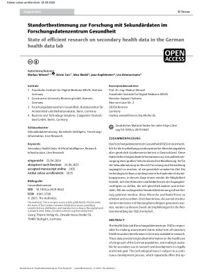 Vorschauseite 1: Standortbestimmung zur Forschung mit Sekundärdaten im Forschungsdatenzentrum Gesundheit