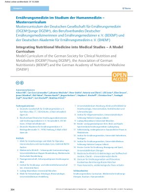 Vorschauseite 1: Ernährungsmedizin im Studium der Humanmedizin – Mustercurriculum
