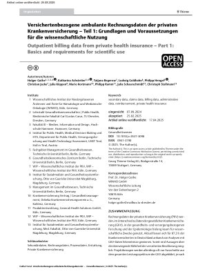 Vorschauseite 1: Versichertenbezogene ambulante Rechnungsdaten der privaten Krankenversicherung – Teil 1: Grundlagen und Voraussetzungen für die wissenschaftliche Nutzung
