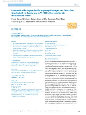 Vorschauseite 1: Lebensmittelbezogene Ernährungsempfehlungen der Deutschen Gesellschaft für Ernährung e. V. (DGE): Relevanz für die medizinische Praxis