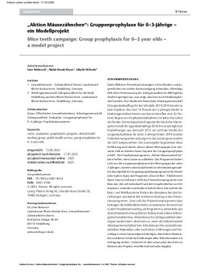 Vorschauseite 1: „Aktion Mäusezähnchen“: Gruppenprophylaxe für 0 – 3-Jährige – ein Modellprojekt