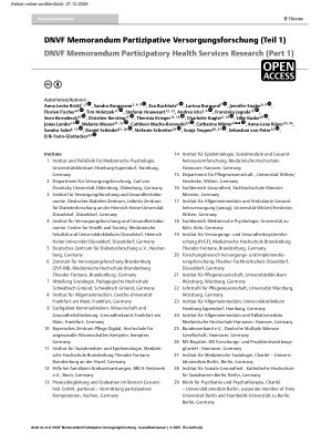 Vorschauseite 1: DNVF Memorandum Partizipative Versorgungsforschung (Teil 1)