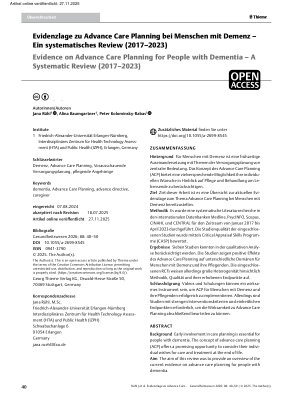 Vorschauseite 1: Evidenzlage zu Advance Care Planning bei Menschen mit Demenz – Ein systematisches Review (2017 – 2023)