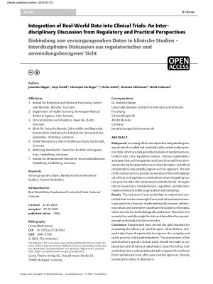 Vorschauseite 1: Integration of Real-World Data into Clinical Trials: An Interdisciplinary Discussion from Regulatory and Practical Perspectives