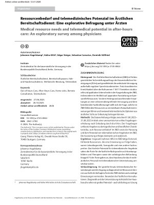 Vorschauseite 1: Ressourcenbedarf und telemedizinisches Potenzial im Ärztlichen Bereitschaftsdienst: Eine explorative Befragung unter Ärzten