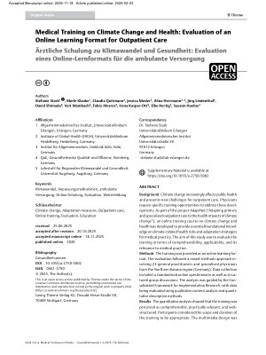 Vorschauseite 1: Medical Training on Climate Change and Health: Evaluation of an Online Learning Format for Outpatient Care