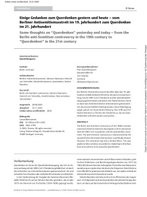 Vorschauseite 1: Einige Gedanken zum Querdenken gestern und heute – vom Berliner Antisemitismusstreit im 19. Jahrhundert zum Querdenken im 21. Jahrhundert