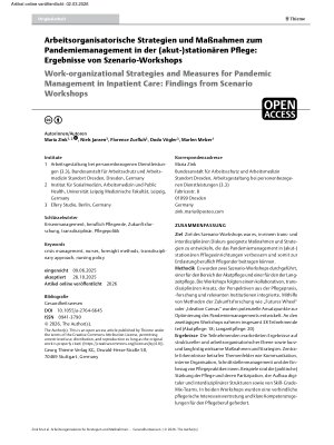 Vorschauseite 1: Arbeitsorganisatorische Strategien und Maßnahmen zum Pandemiemanagement in der (akut-)stationären Pflege: Ergebnisse von Szenario-Workshops