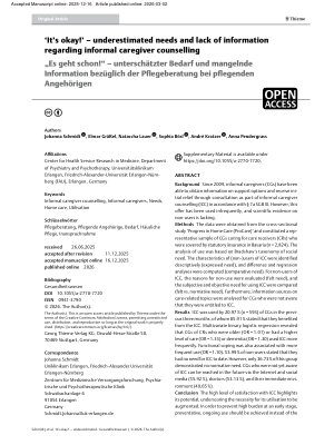 Vorschauseite 1: ‘It’s okay! ’ – underestimated needs and lack of information regarding informal caregiver counselling