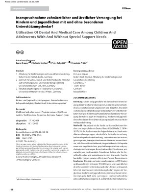 Vorschauseite 1: Inanspruchnahme zahnärztlicher und ärztlicher Versorgung bei Kindern und Jugendlichen mit und ohne besonderen Unterstützungsbedarf