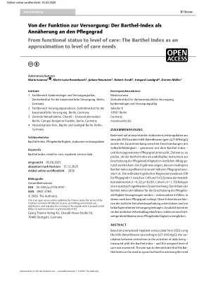 Vorschauseite 1: Von der Funktion zur Versorgung: Der Barthel-Index als Annäherung an den Pflegegrad
